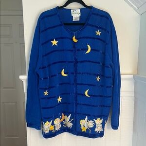 Vintage Quacker Factory Blue Angel Zip Up Holiday Sweater Women’s 3X
